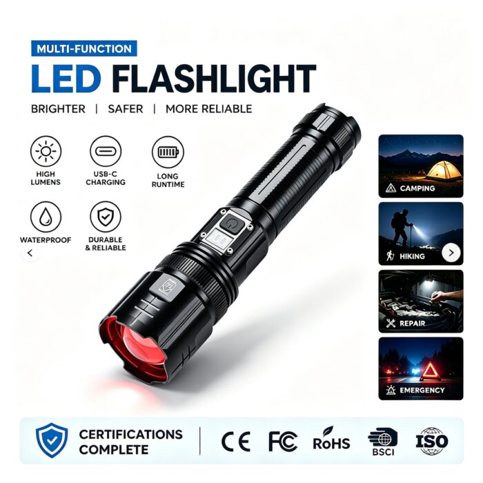 Factory Wholesale Strong Light Flashlight High Lumen Type-C Variable Zoom IPX4 Outdoor Search and Rescue Emergency Light