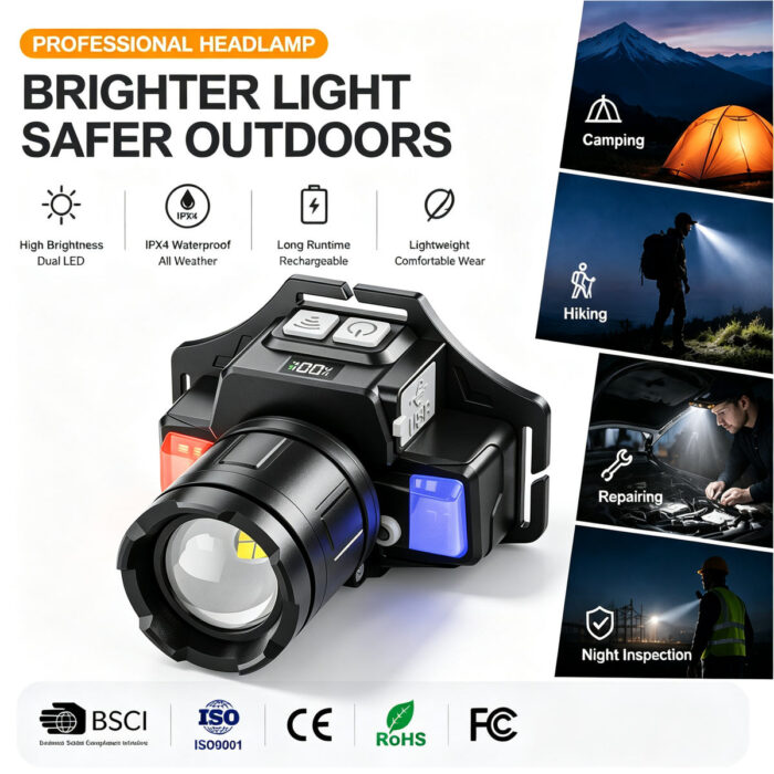 Lightweight Adjustable Head Lamp Long Lasting Battery