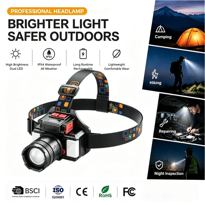 Aluminum Alloy Waterproof Adjustable Headlamp Power Display