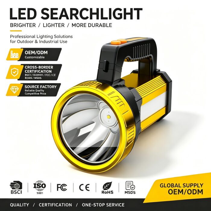Strong Light Emergency Light Rechargeable 1200mAh Waterproof Long-distance Searchlight 6-10 Hours Battery Life for Hunting