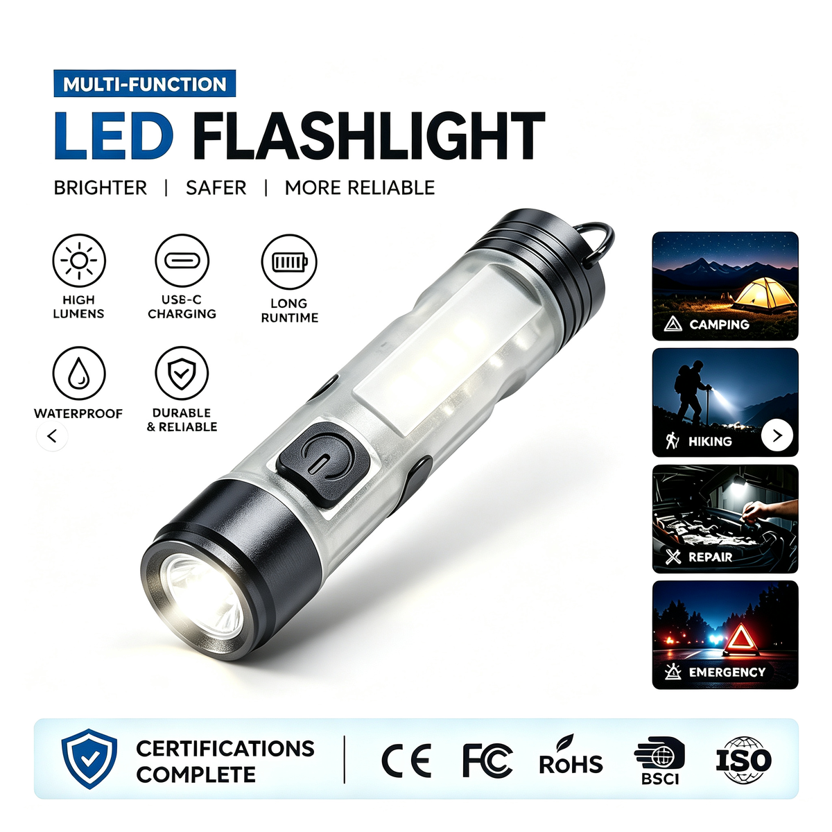 Keychain Light Compact Flashlight Portable COB Magnetic Inspection ABS Rechargeable LED Illuminator Waterproof IP20 Head Lamp