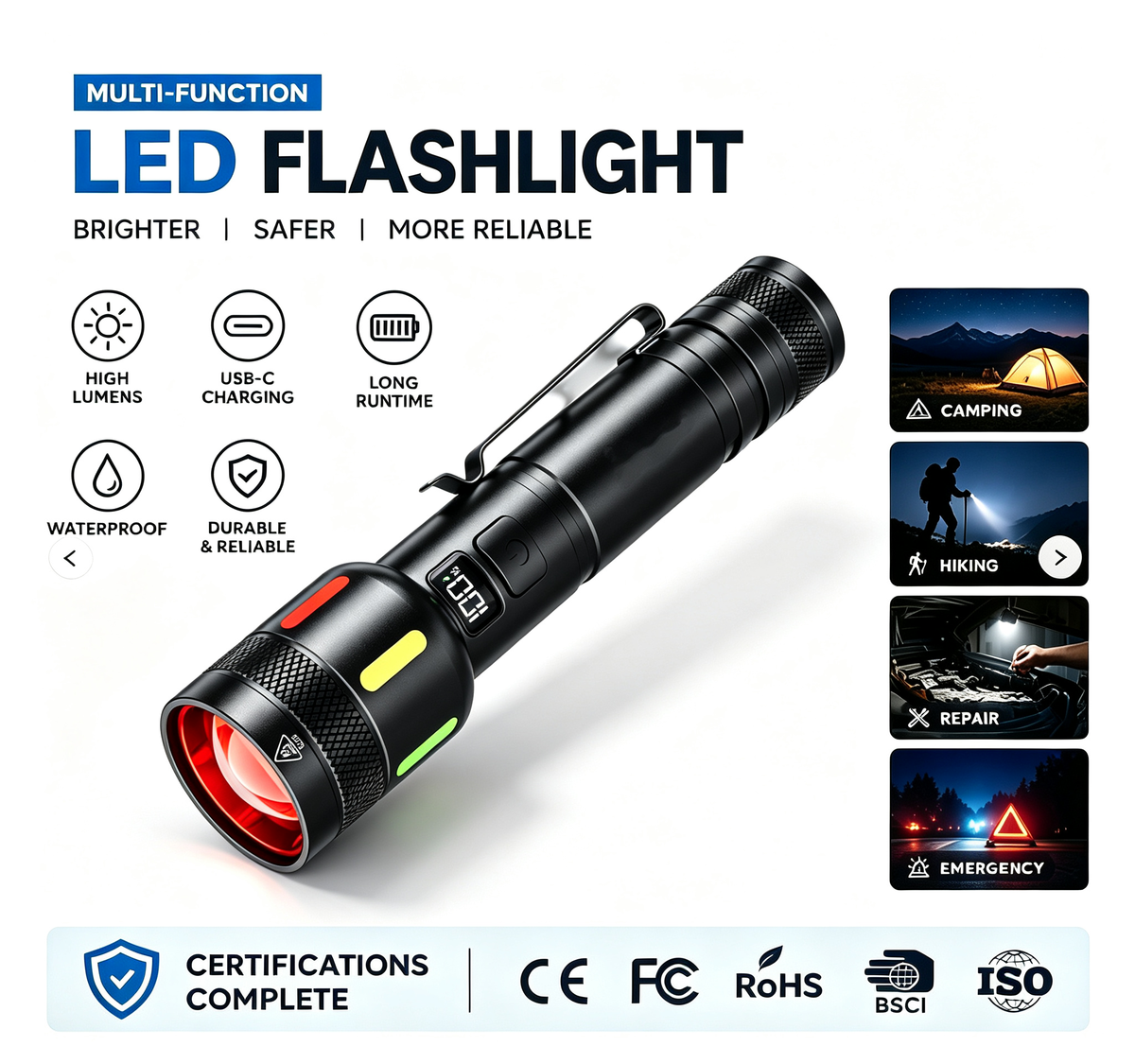 Factory Wholesale Aluminum Alloy LED Strong Light Rechargeable Flashlight Portable Camping Light 700LM Emergency Light