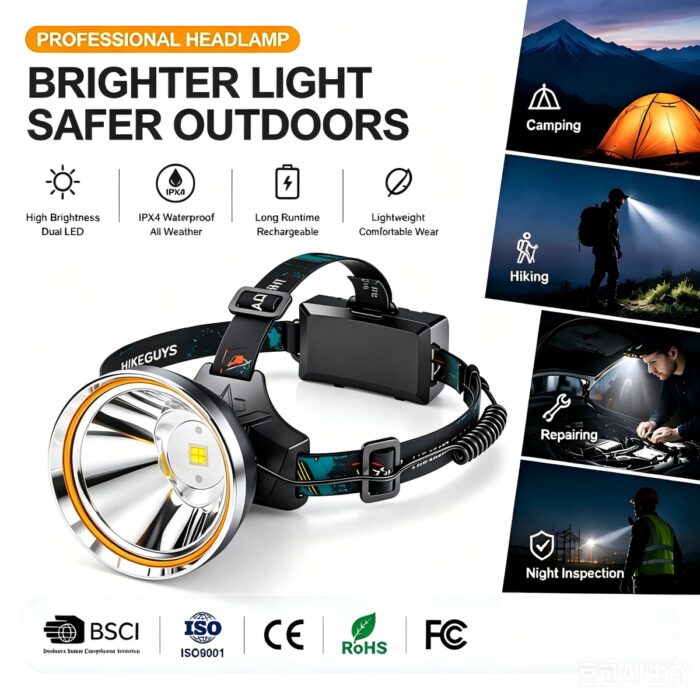 Wholesale USB Charging IP33 Waterproof 1500LM High Lumen Headlights Manufacturers Camping Hiking Outdoor Emergency Head Lamp