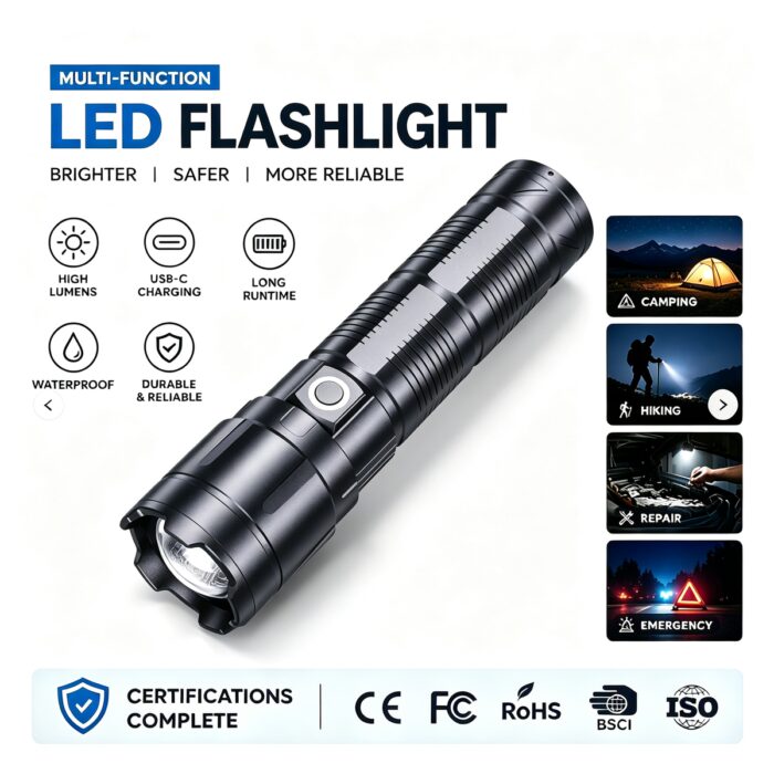 LED Strong Hand Flashlight Outdoor Camping Hiking